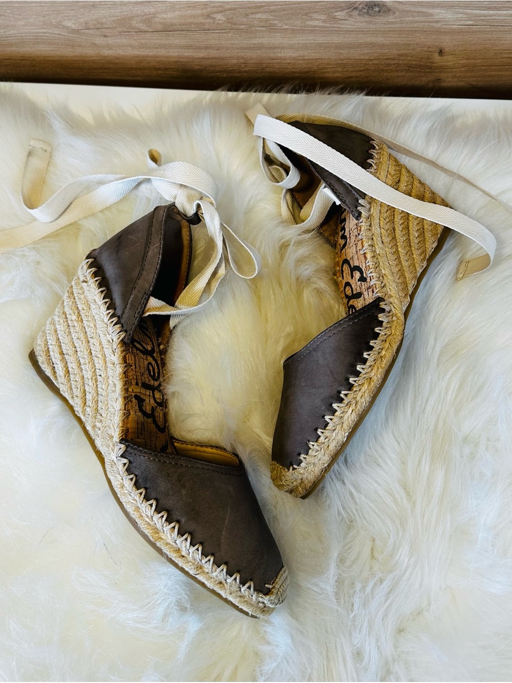 Sam Edelman Brown Espadrille Wedge Tie-Up Sandals